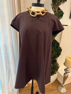 Balenciaga Chocolate Brown Trapeze Dress with Cap Sleeve - Size 44